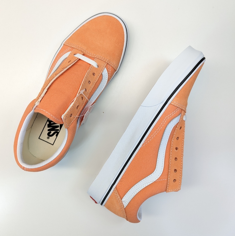 Vans Old Skool Cadmium Orange White Apricot Suede Canvas Sneakers Women's 7.5